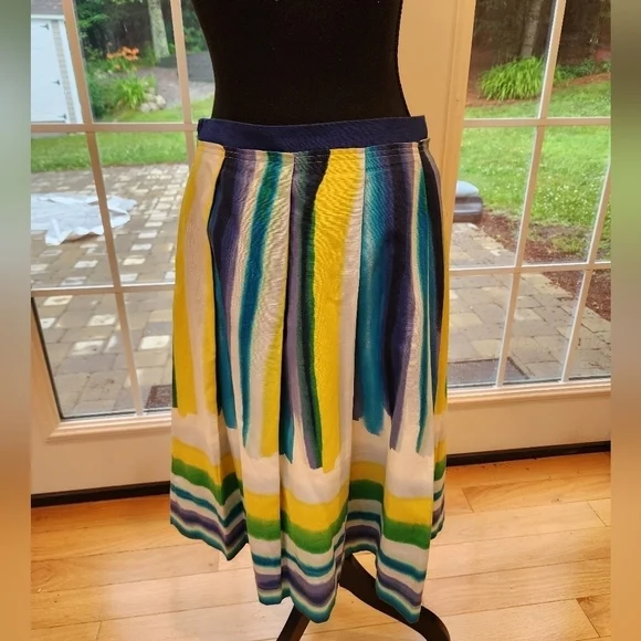 Calvin Klein Multicolored A-Line Lined Striped Knee Length Skirt Women's Size 6 - Picture 2 of 9